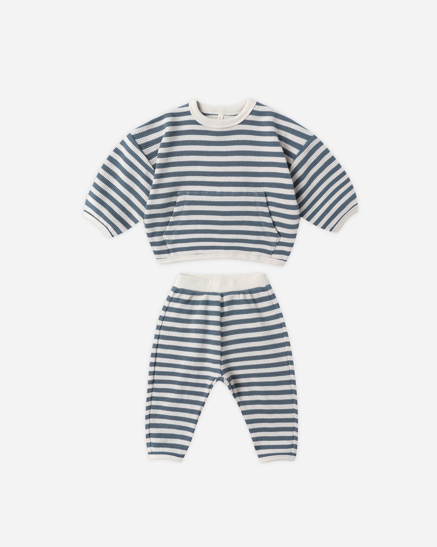 Quincy Mae Waffle Slouch Set, Ocean Stripe