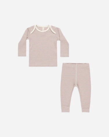 Quincy Mae Ribbed Tee + Legging Set, Mauve Stripe