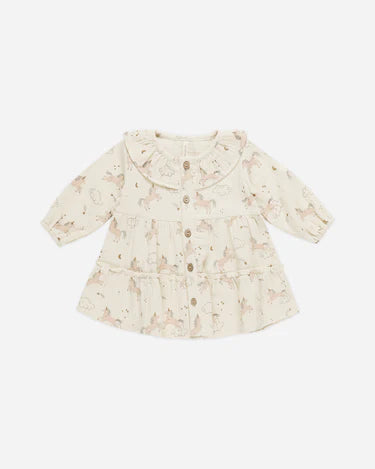 Quincy Mae Ruffle Collar Button Dress, Unicorns