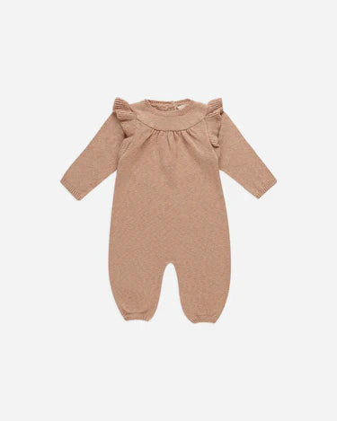 Quincy Mae Long Sleeve Mira Knit Romper, Heathered Rose