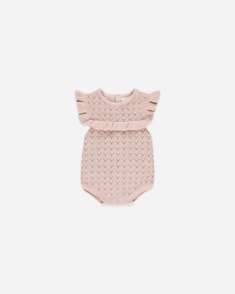 Quincy Mae Pointelle Ruffle Romper, Bubblegum