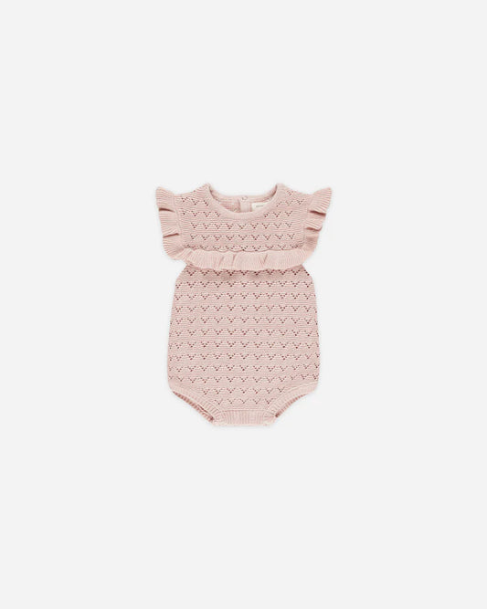 Quincy Mae Pointelle Ruffle Romper, Bubblegum