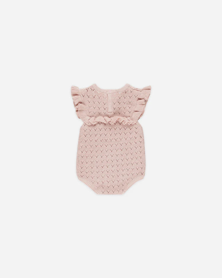 Quincy Mae Pointelle Ruffle Romper, Bubblegum