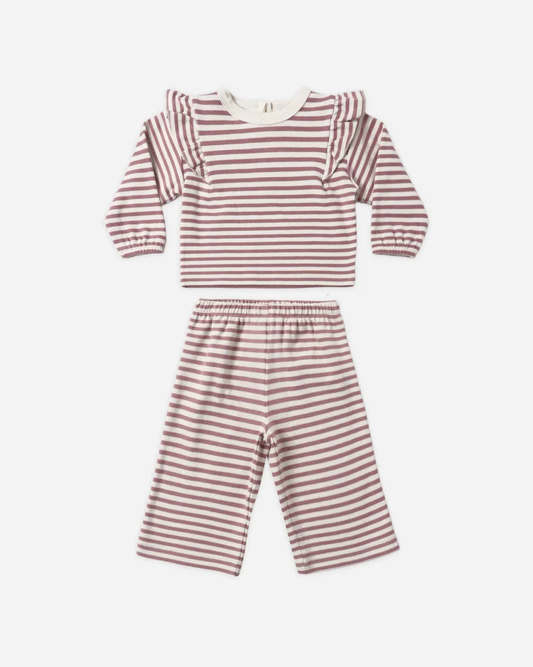 Quincy Mae Ruffle Cozy Set, Mulberry Stripe