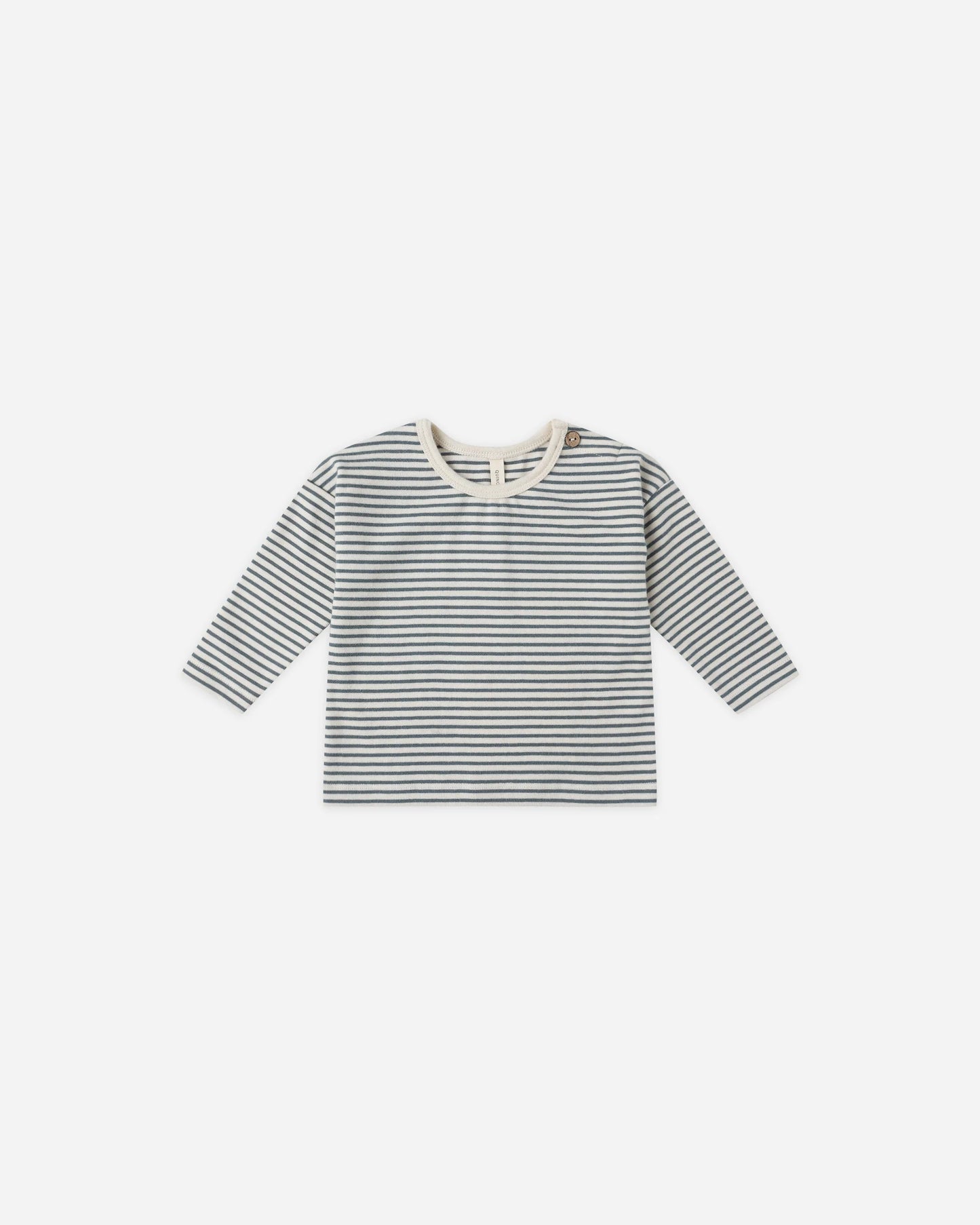 Quincy Mae Long Sleeve Tee + Drawstring Pant, Ocean Micro Stripe