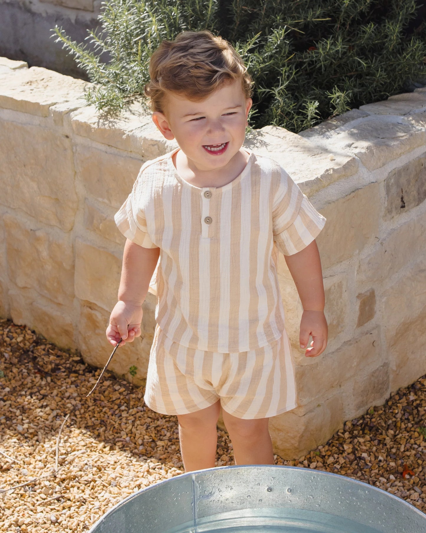 Quincy Mae Woven Boxy Top + Short Set, Summer Stripe