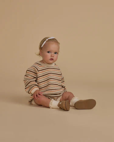 Rylee + Cru Crewneck Romper, Honeycomb Stripe