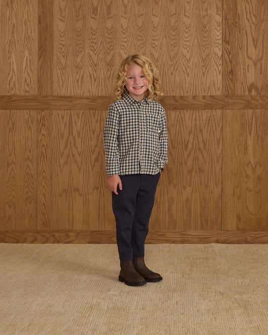 Rylee + Cru Collared Long Sleeve Shirt, Navy Check