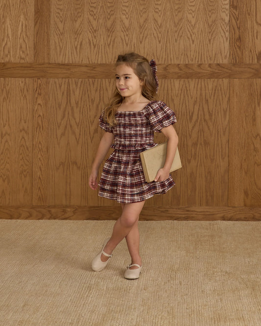 Rylee + Cru Tiered Mini Skirt, Burgundy Plaid