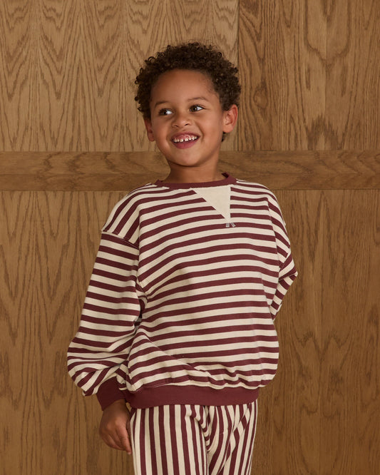 Rylee + Cru Oversized Crew, Burgundy Stripe