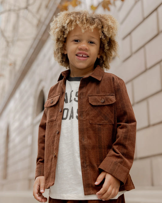 Rylee + Cru Pocketed Corduroy Shirt, Brown Plaid