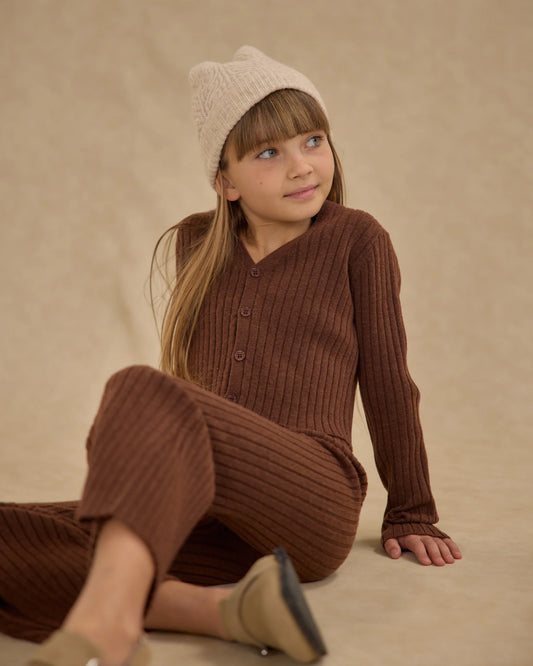 Rylee + Cru Long Sleeve Knit Button Top, Brown