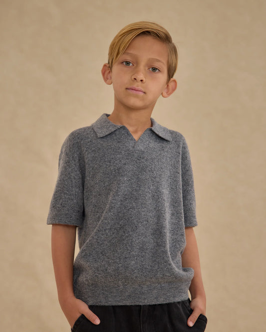 Rylee + Cru Knit Polo, Heathered Grey