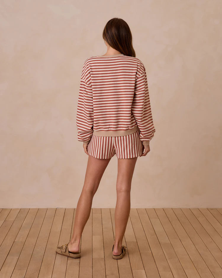 Rylee + Cru Women's Oversized Crew + Short Set, Poppy Stripe