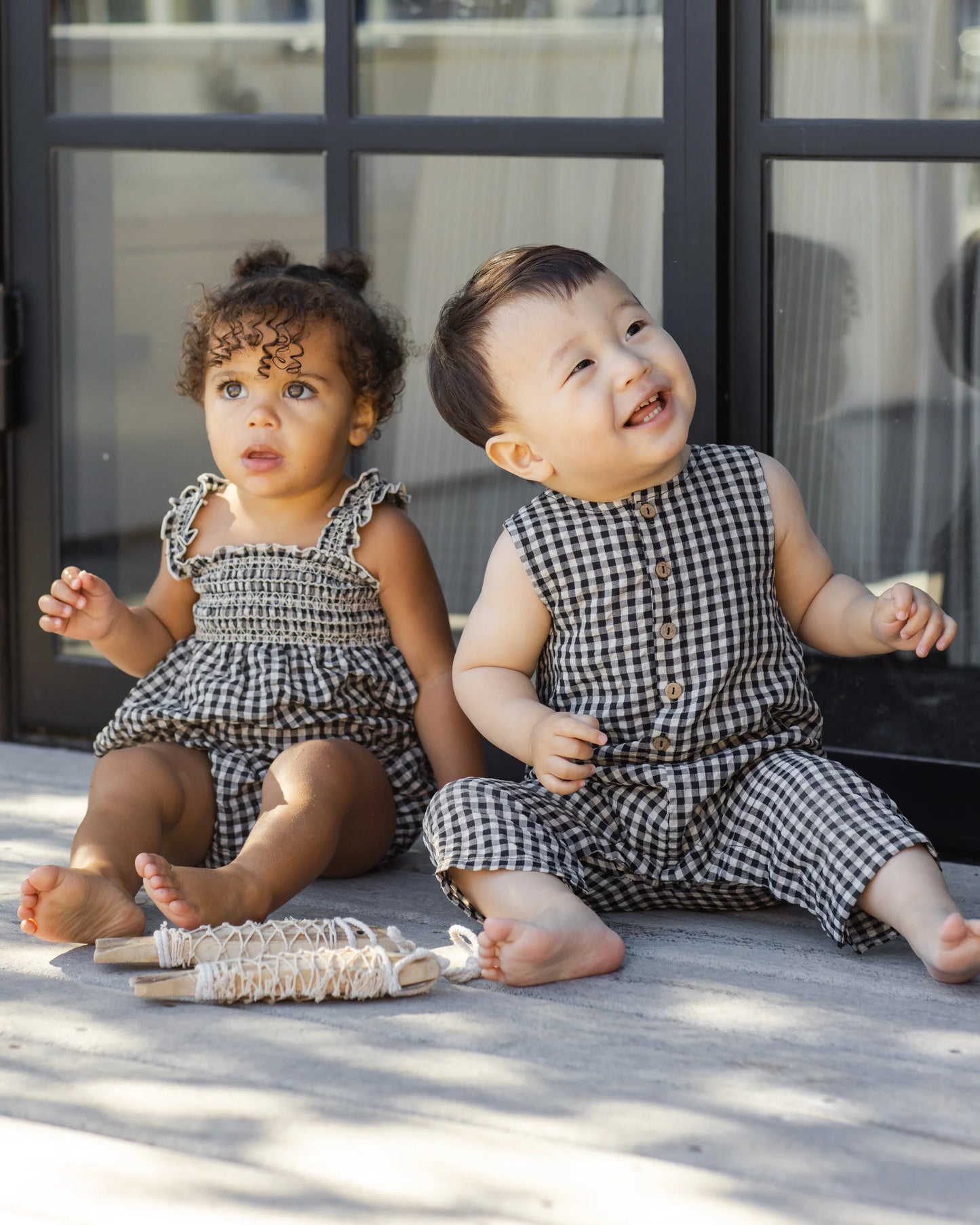 Rylee + Cru Julia Romper, Black Check