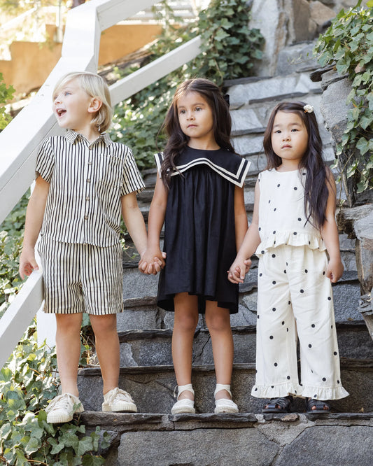 Rylee + Cru Collared Short Sleeve Shirt, Wavy Stripe