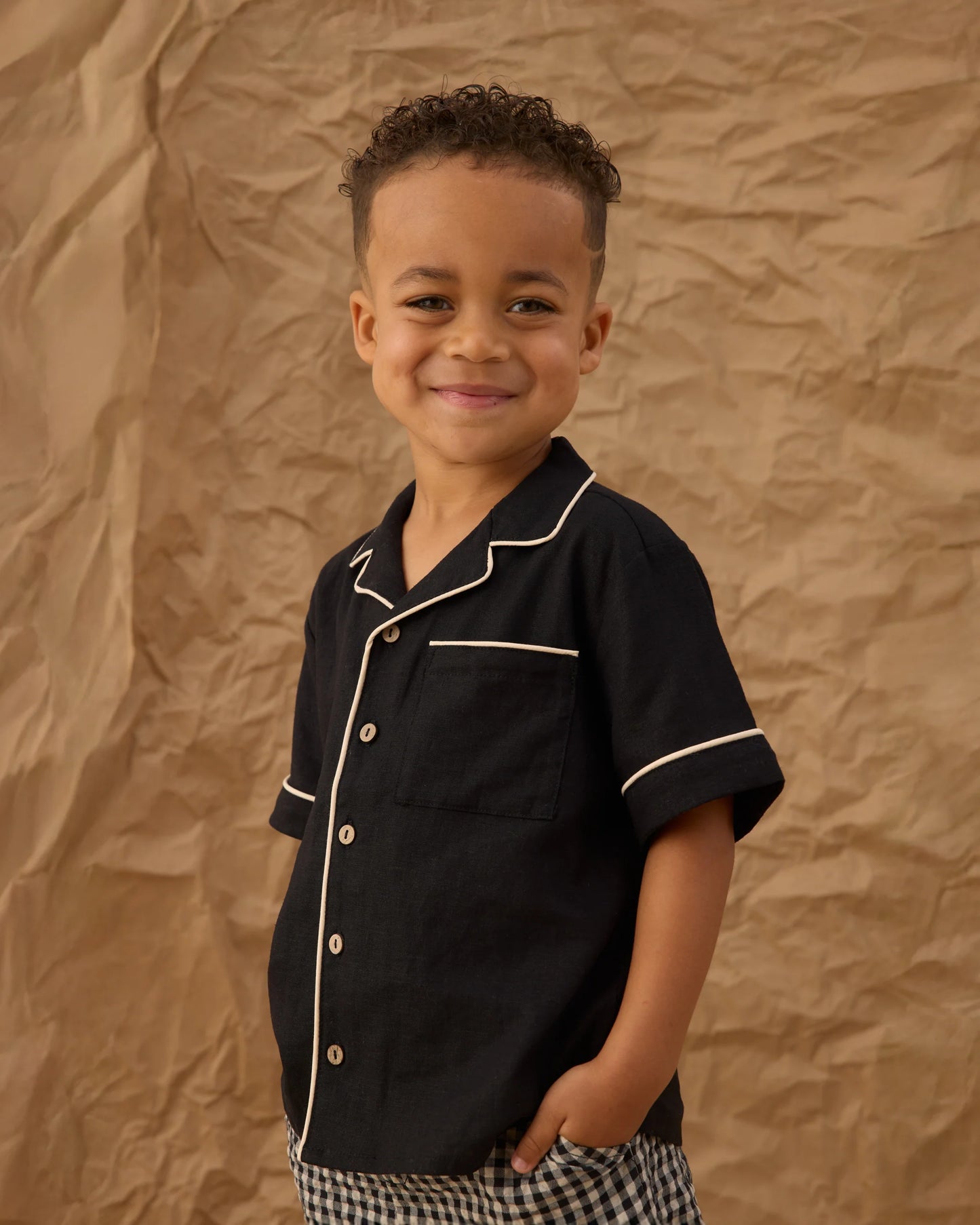 Rylee + Cru Lapel Collard Shirt, Black