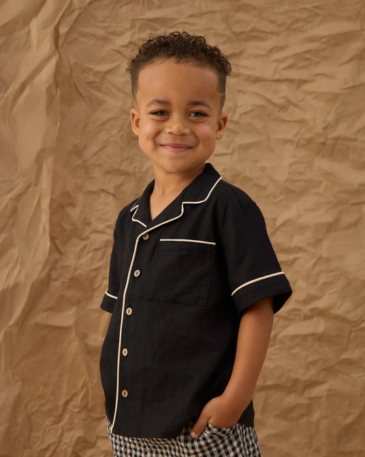 Rylee + Cru Lapel Collard Shirt, Black