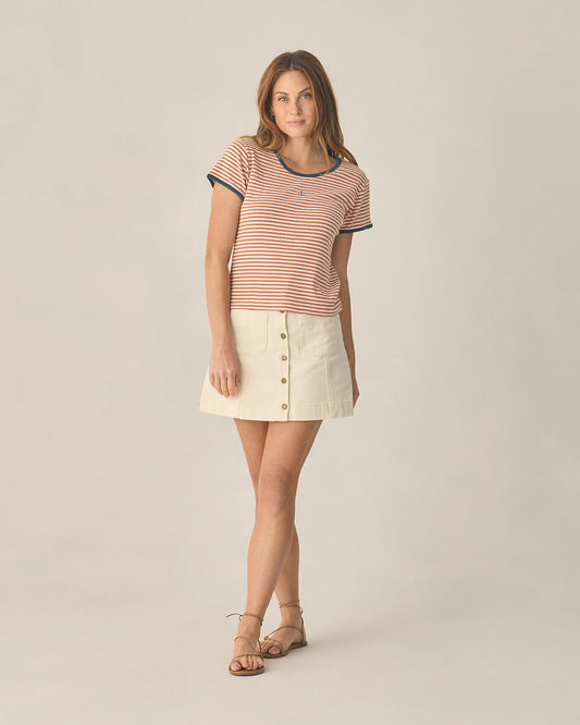 Rylee + Cru Women's Pointelle Tee, Poppy Stripe