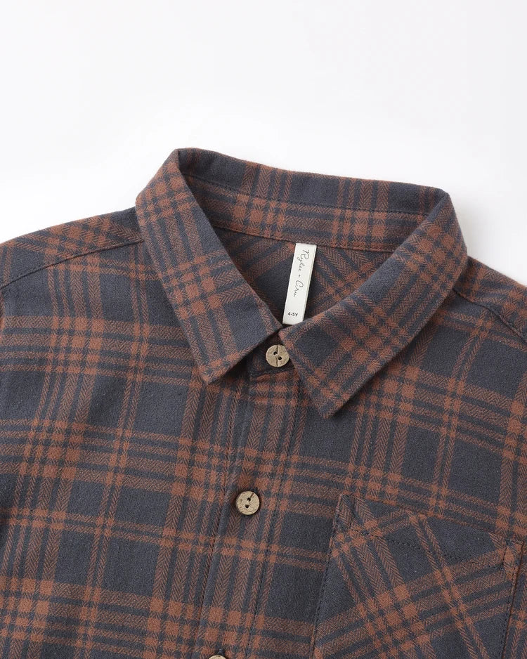 Rylee + Cru Collared Long Sleeve Shirt, Midnight Plaid