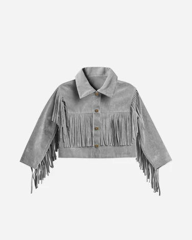 Rylee + Cru Fringe Jacket, Dusty Blue