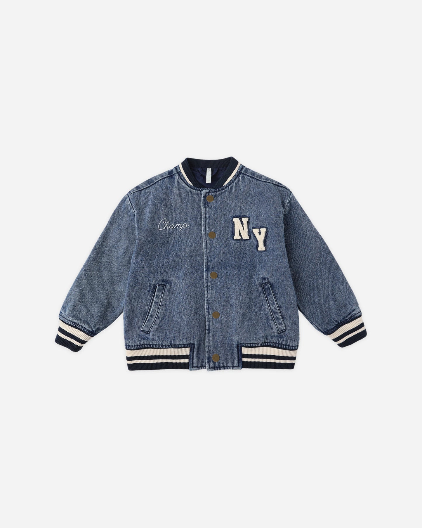 Rylee + Cru Varsity Jacket, Indigo Denim