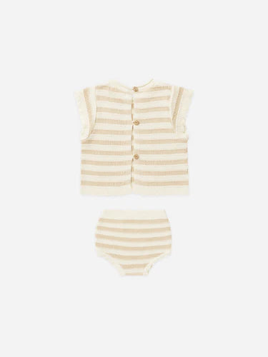 Rylee + Cru Scallop Knit Baby Set, Sand Stripe