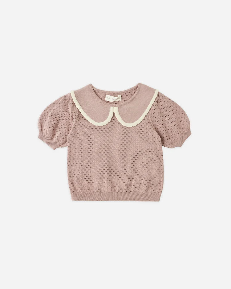 Rylee + Cru Pointelle Collared Top and Knit Pant, Rosewood