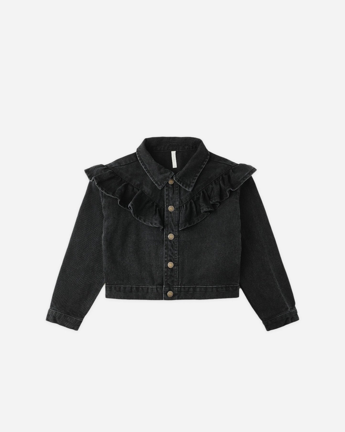 Rylee + Cru Ruffle Denim Jacket, Washed Black
