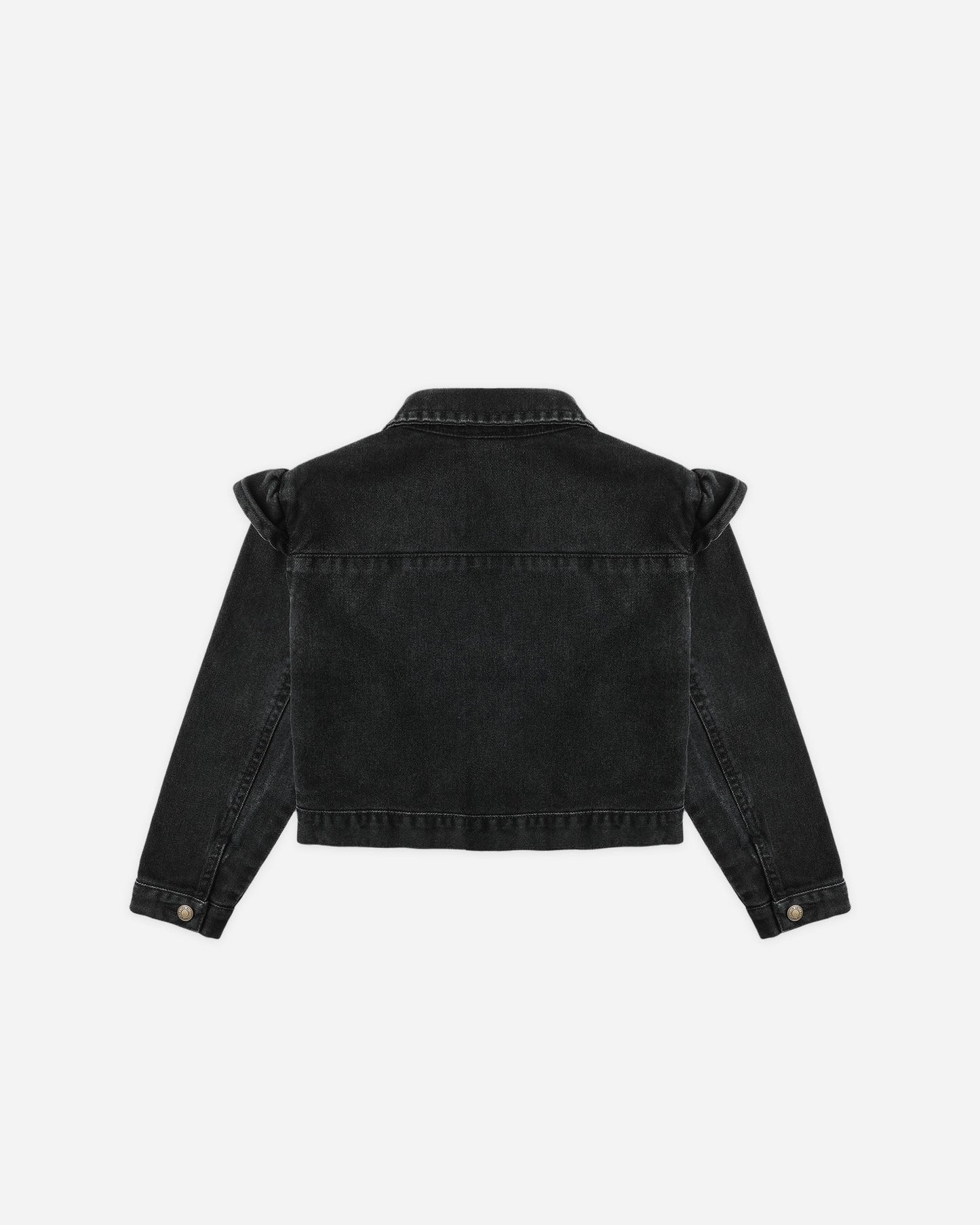 Rylee + Cru Ruffle Denim Jacket, Washed Black