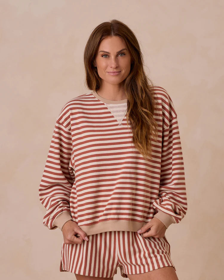 Rylee + Cru Women's Oversized Crew + Short Set, Poppy Stripe