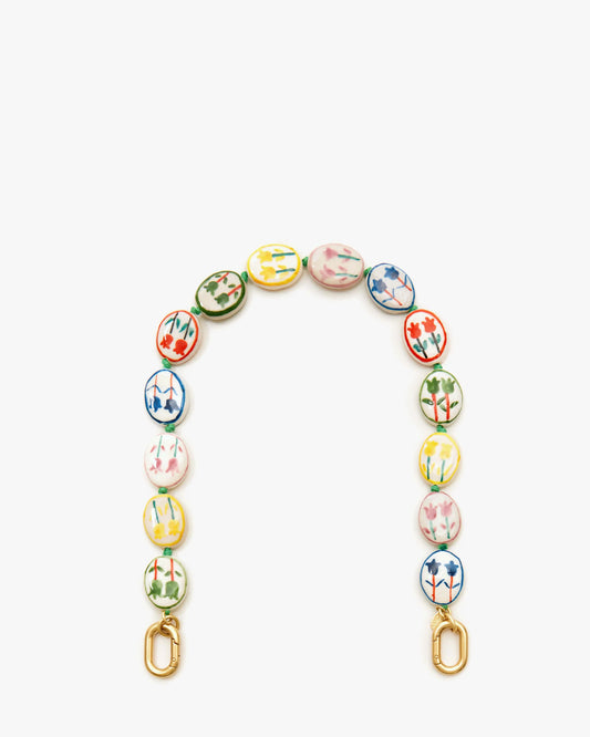 Clare V Shortie Strap, Multi Porcelain Flower