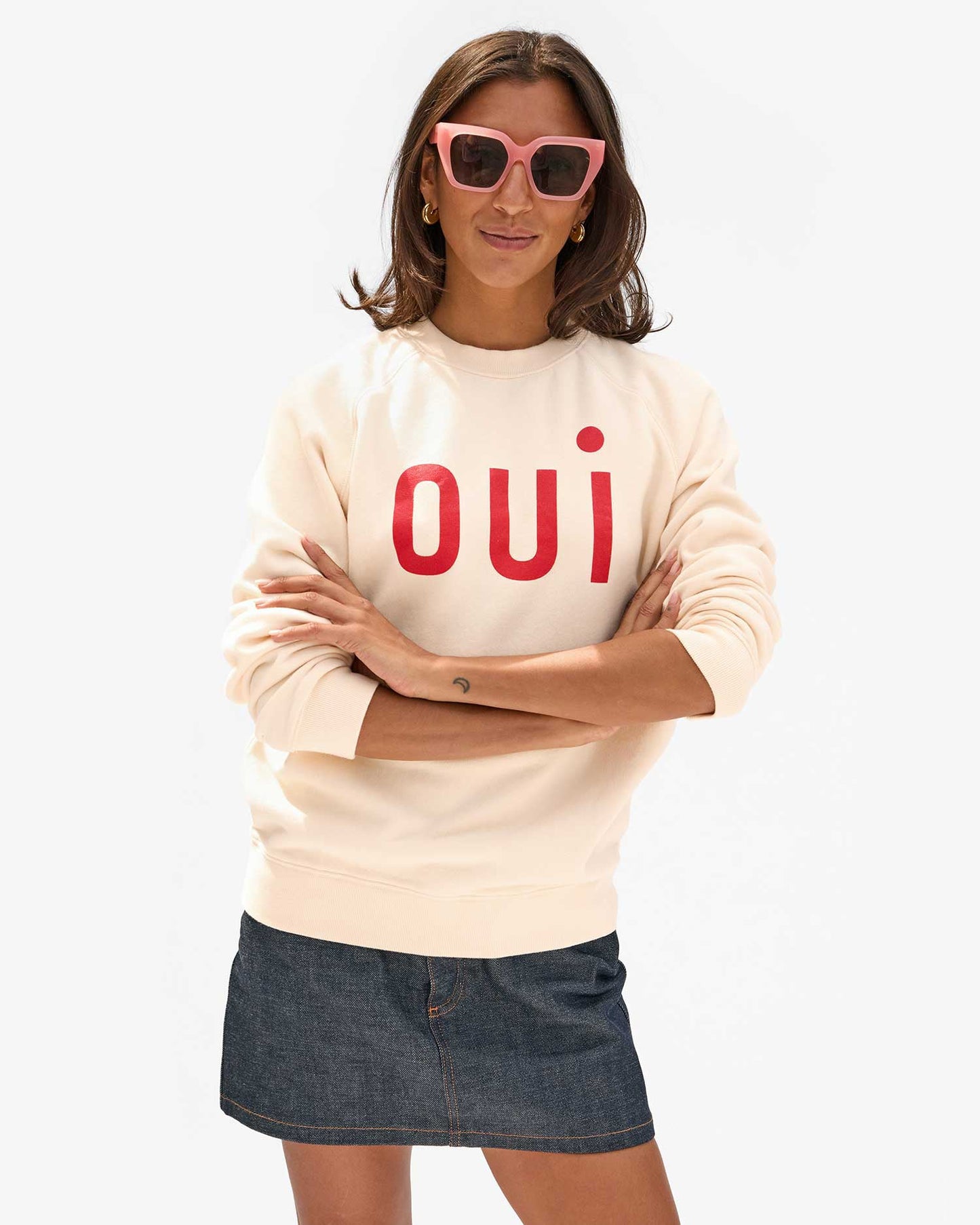 Clare V Sweatshirt, Cream w/ Bright Poppy Oui