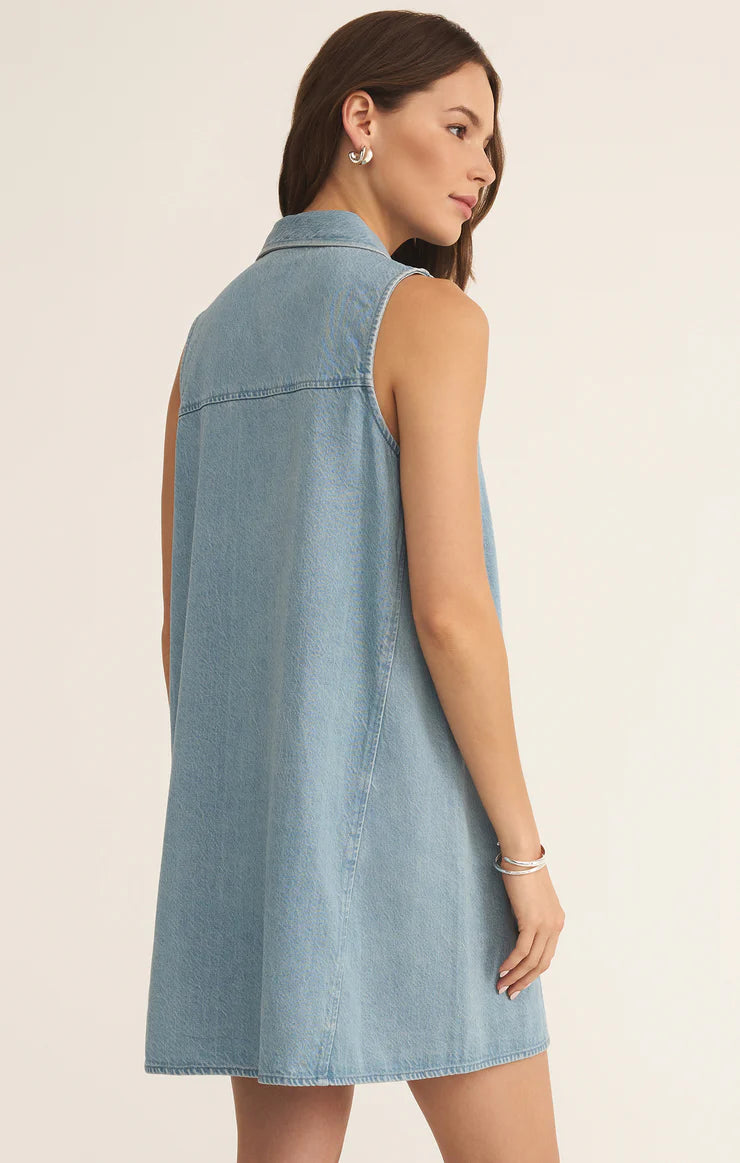 Z Supply New Day Twill Mini Dress, Light Vintage Indigo