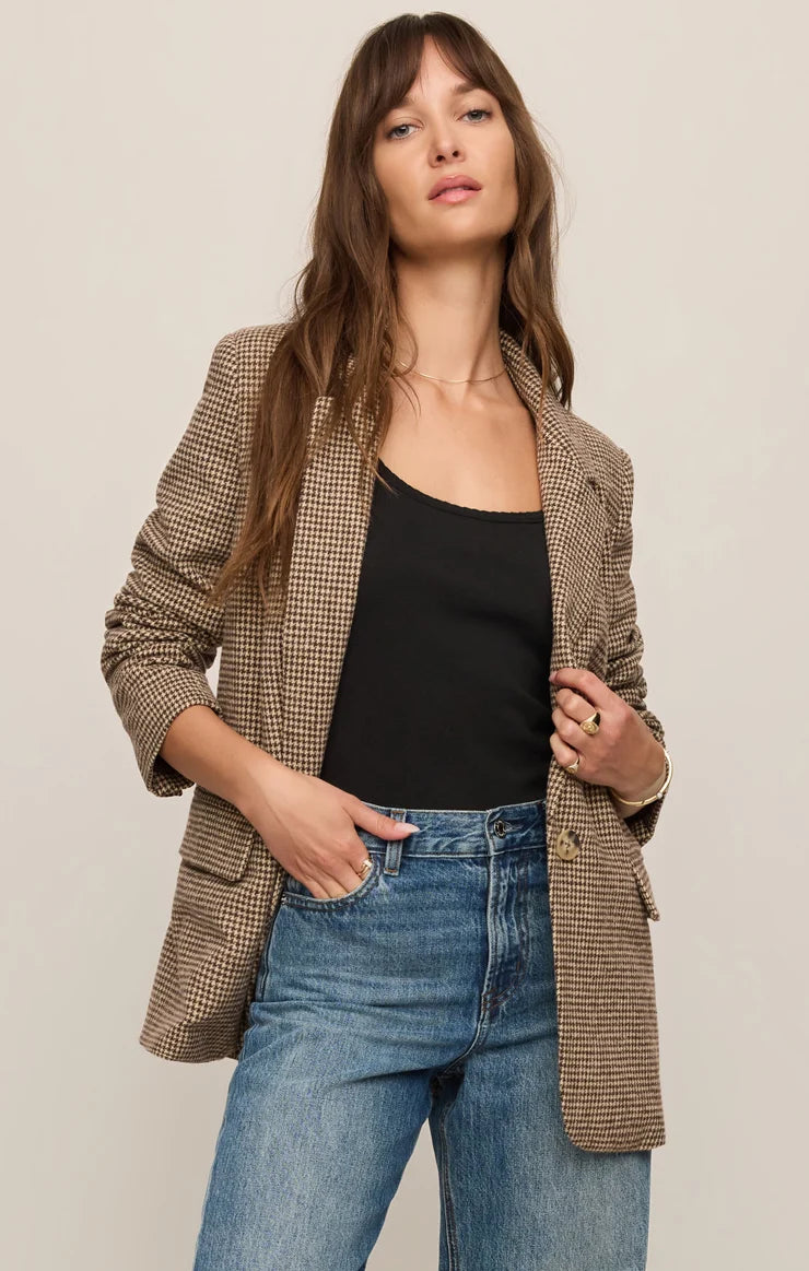 Z Supply Evan Check Blazer, Dark Chocolate