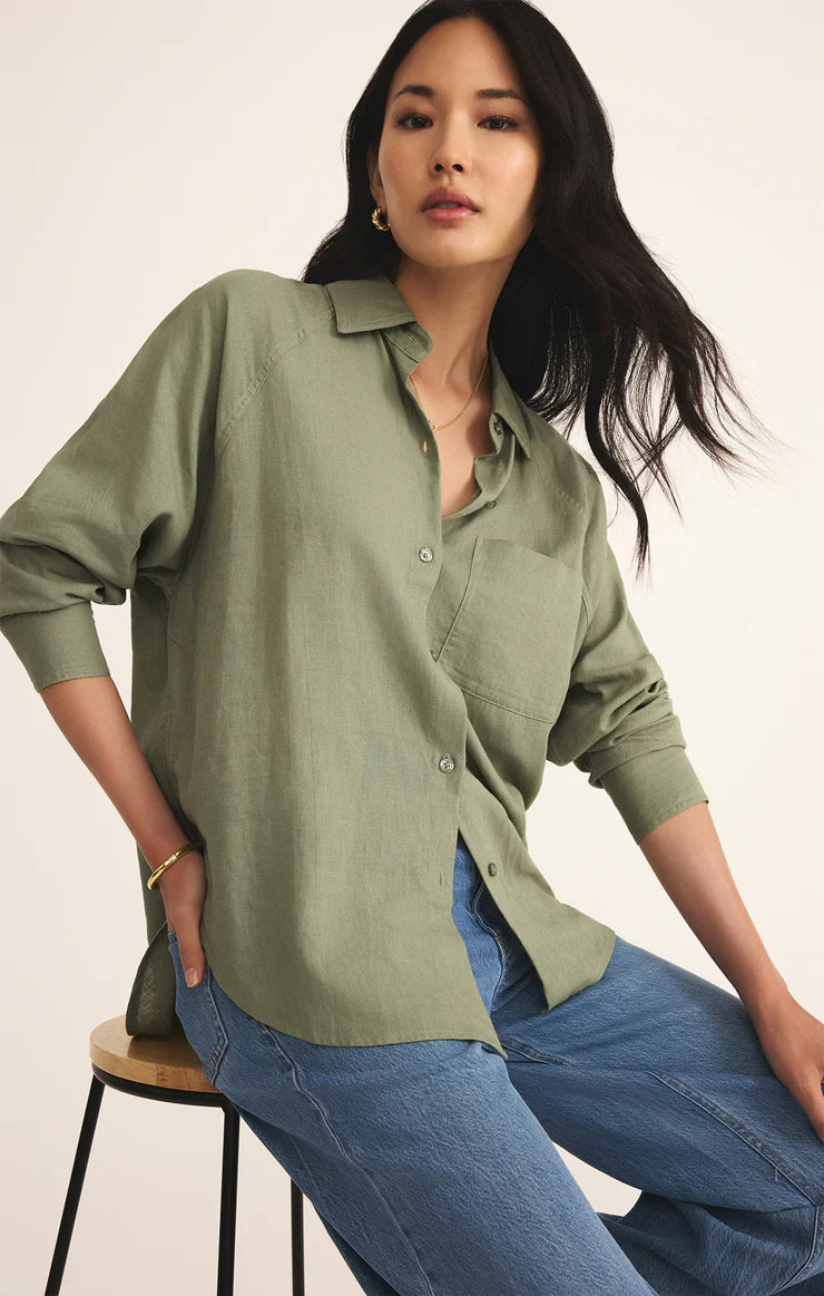 Z Supply The Perfect Linen Top, Avocado