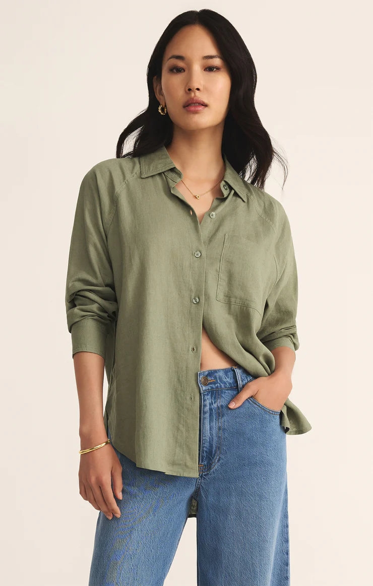 Z Supply The Perfect Linen Top, Avocado