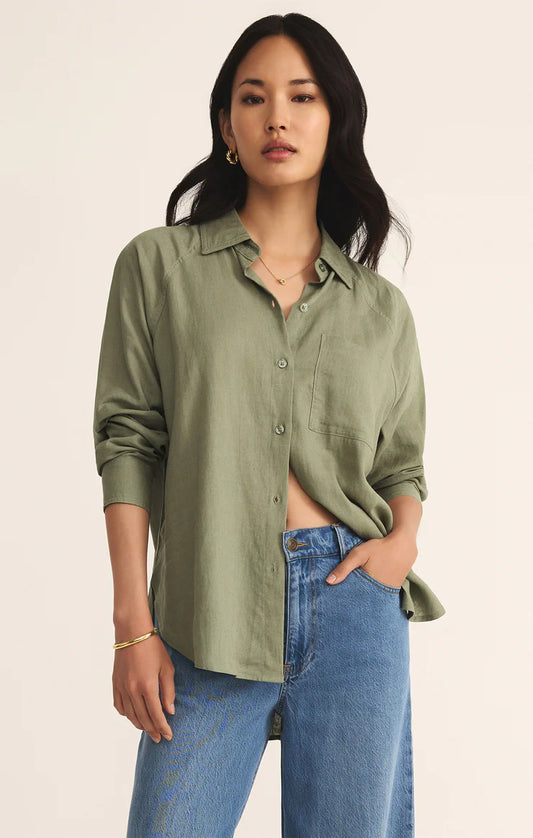 Z Supply The Perfect Linen Top, Avocado