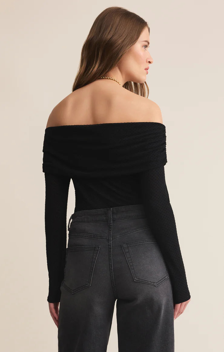 Z Supply Whimsy Off Shoulder Mesh Top, Black