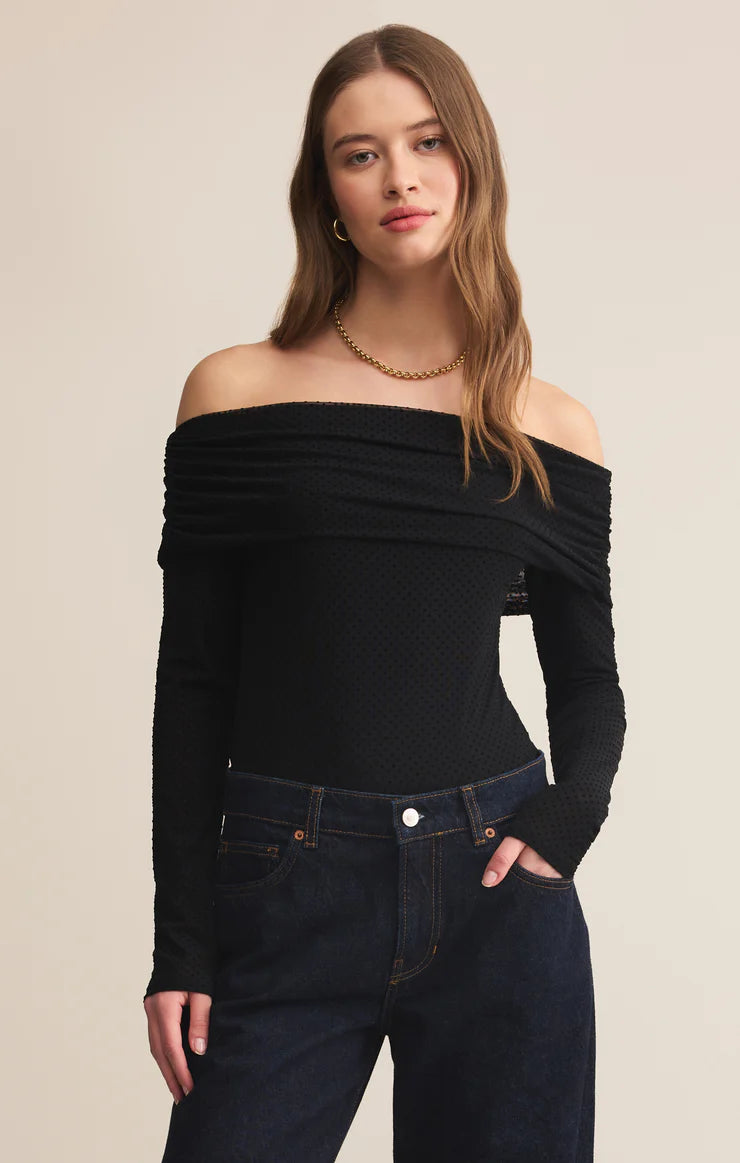 Z Supply Whimsy Off Shoulder Mesh Top, Black
