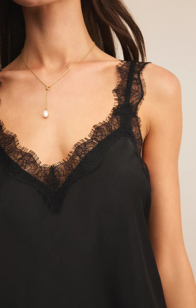 Z Supply Uma Lace Satin Cami, Black