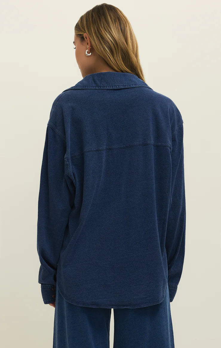 Z Supply Reese Jersey Denim Button Up, Indigo