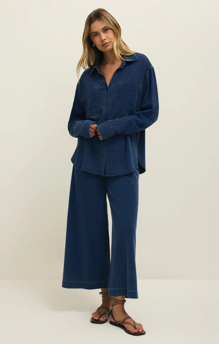 Z Supply Reese Jersey Denim Button Up, Indigo