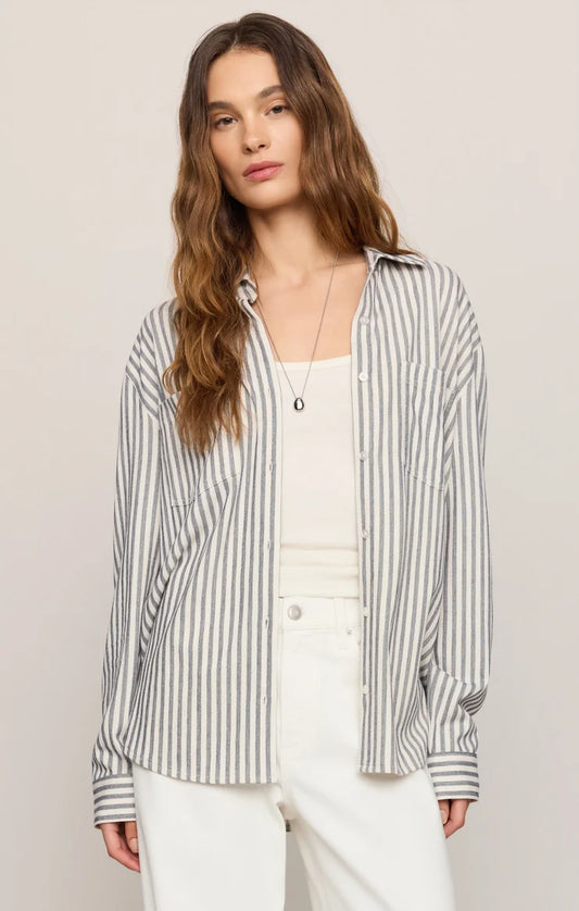 Z Supply Reese Button Up Stripe Top, Eclipse