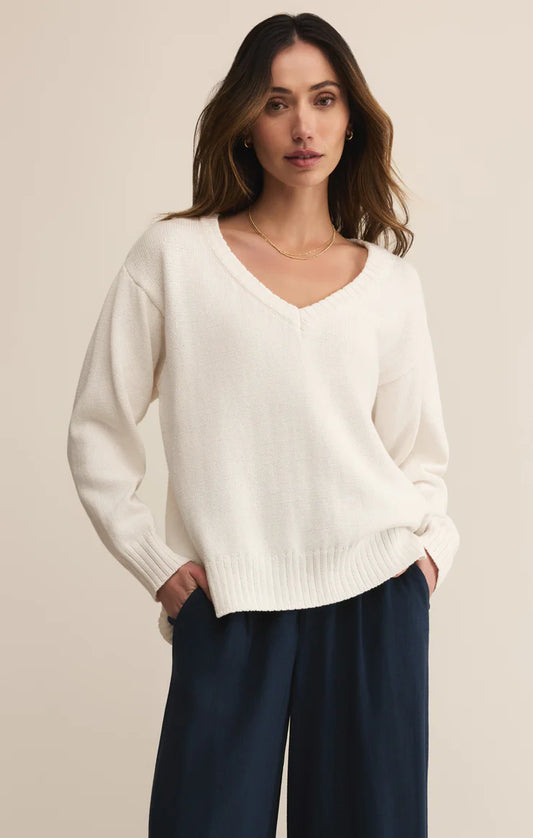 Z Supply All Around V-Neck Sweater, White