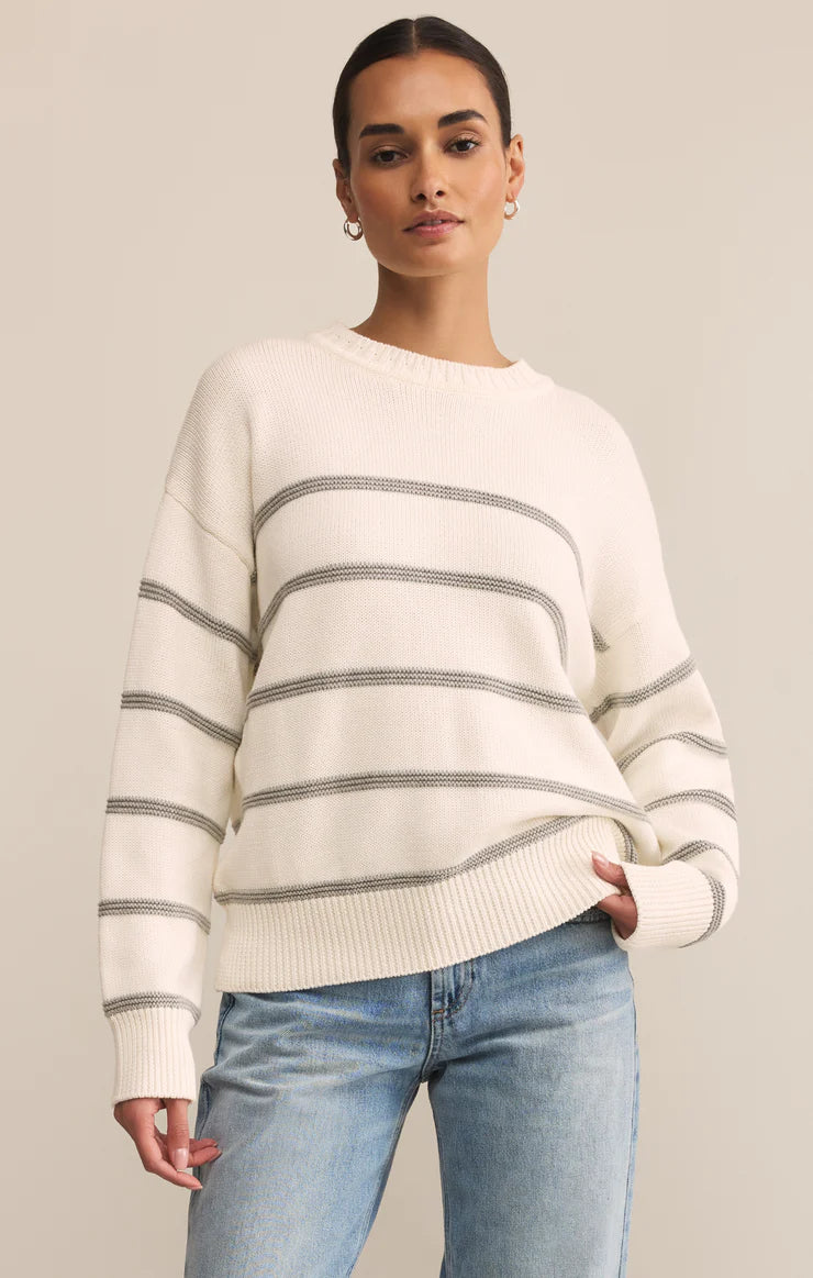 Z Supply Boyfriend Striped Sweater, White