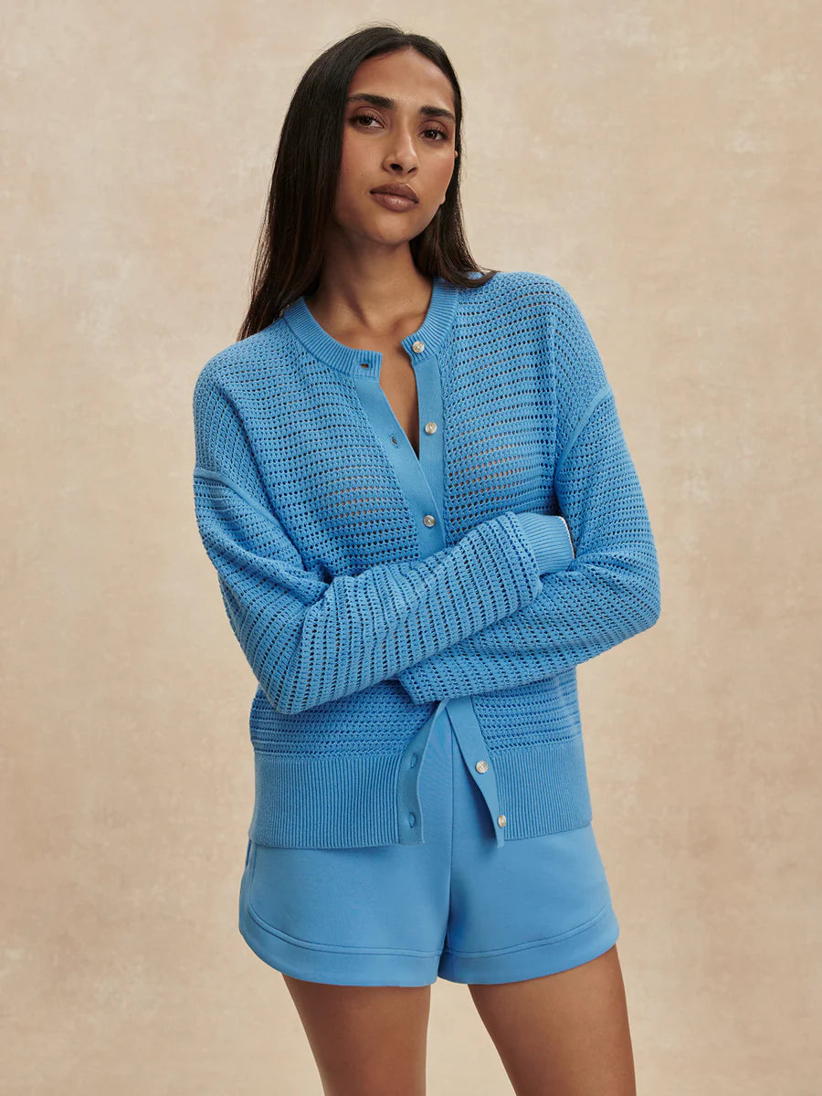 Varley Pembroke Knit Cardigan, Azure Blue