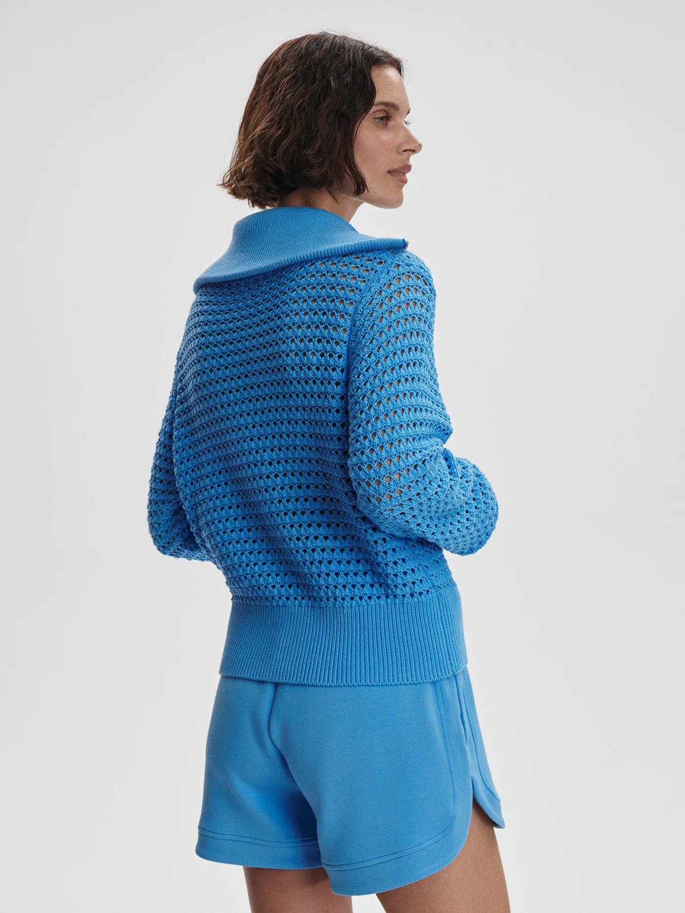 Varley Eloise Full Zip Knit, Azure Blue