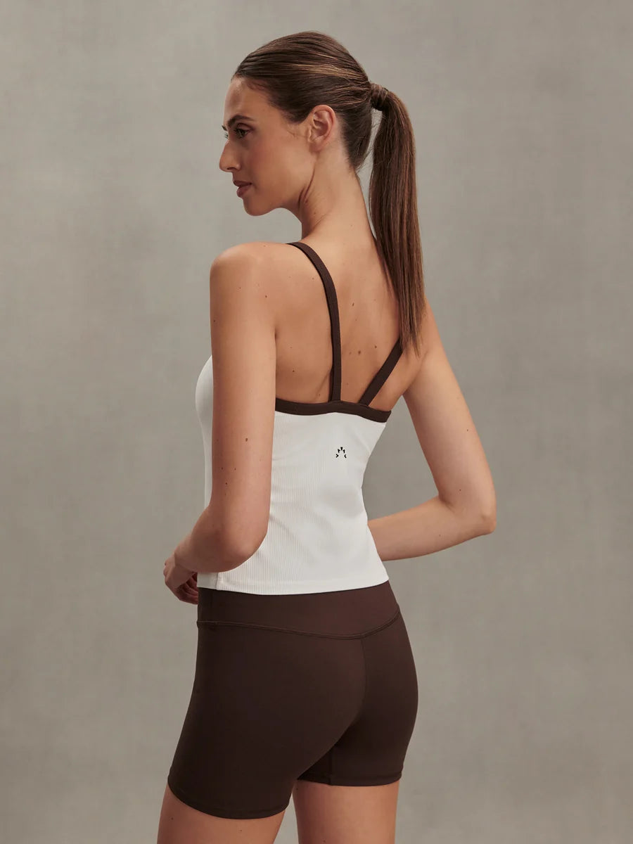 Varley Theon Scoop Neck Tank, White/ Coffee Bean