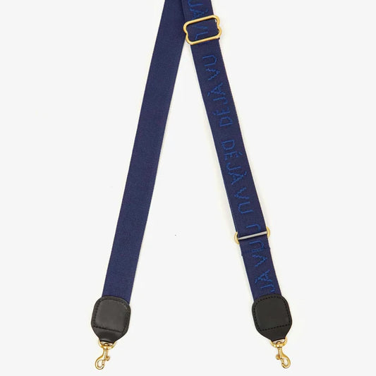 Clare V Adjustable Crossbody Strap, Navy Blue w/ Tonal Déjà Vu